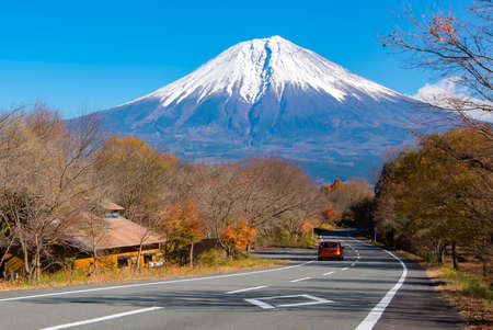 Road to Fuji Mountain, Lake Tanuki, Fujinomiya, Shizuoka, Japan in Autumnの写真素材