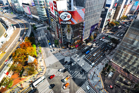 Japan - November 15, 2019 : Aerial View of Traffic at Ginza Junction, Tokyoのeditorial素材