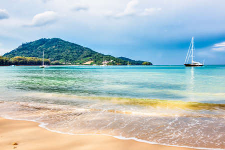 Scenic Seascape of Nai Yang Beach with Turquoise Andaman Sea at Sirinat National Park, Phuket, Thailandのeditorial素材