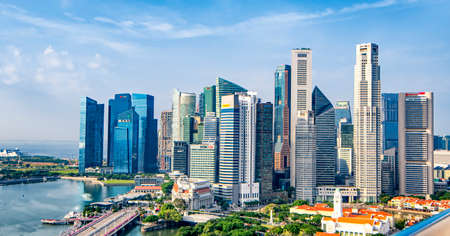 Hong Kong - December 9, 2019 : Groups of Hong Kong Skyscrapers in Sunny Blue Sky Day on Hong Kong Islandのeditorial素材