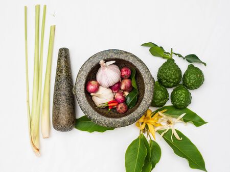 Thai spicies in mortarの写真素材