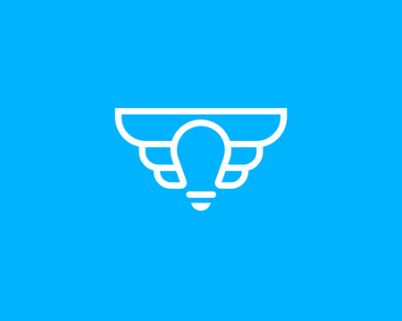 Abstract elegant bulb wings line icon vector design. Universal creative idea negative space symbol. Smart education delivery vector sign. Startup lined .のイラスト素材