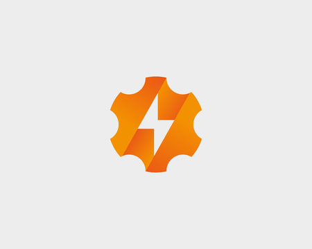 Abstract cog wheel with flash design template. Geometric gear fast quick thunderbolt. Universal energy tech rapid app vector icon symbol.のイラスト素材