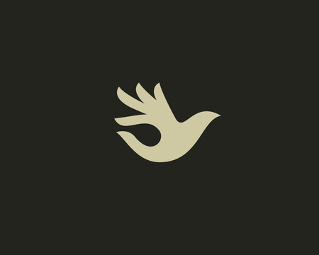 Ok bird vector design. Hand wings. Fingers dove okay trick negative space idea symbolのイラスト素材