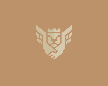 Lion king wings vector logotype. Handshake crown luxury logo design. Premium business symbolのイラスト素材
