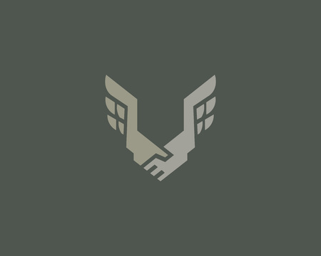 Abstract handshake, wings vector logo . Contact teamwork creative logotypeのイラスト素材