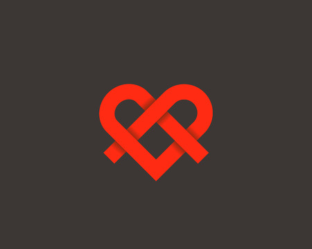 Ribbon heart symbol icon logo with shadows. Line medical vector logotype.のイラスト素材