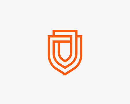 Linear shield vector logo. Line protection security guard logotypeのイラスト素材