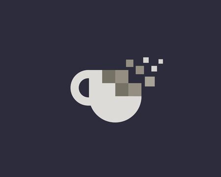 Abstract pixel tea coffee cup   icon design modern digital style illustration. Motion pixel flow vector emblem sign symbol markのイラスト素材