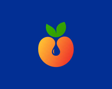 Apple orange peach drop icon vector logo design template. Fresh eco organic juicy fruit logotype emblem sign mark.のイラスト素材