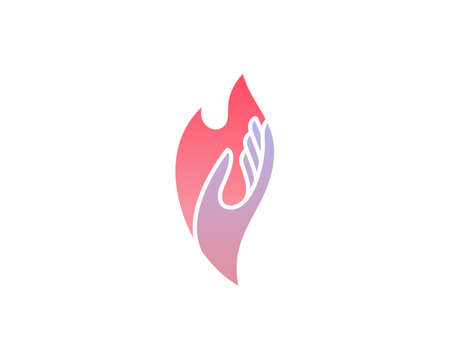 Vector logo hand and flame. Hand gesture fire burning care symbol sign icon logotype in minimalistic style illustration.のイラスト素材