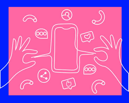 Collection of handwritten decorative line design elements in trendy style-smartphone hands...