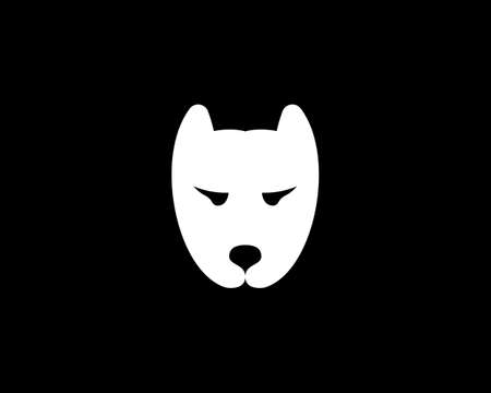 Creative white dog muzzle icon logo vector template on black background. Minimal staffordshire terrier, pit bull, fighting breed emblem sign logotype.のイラスト素材