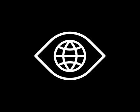 Abstract eye optic ophthalmology geometric icon design modern illustration. Minimal planet global web defense vector sign symbol mark.のイラスト素材