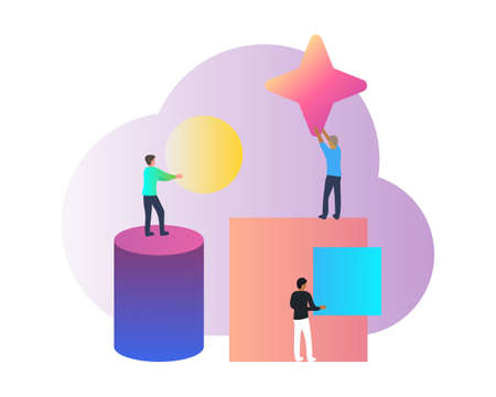 Concept for people teamwork teambuilding human resources, team skills. Three people at different...