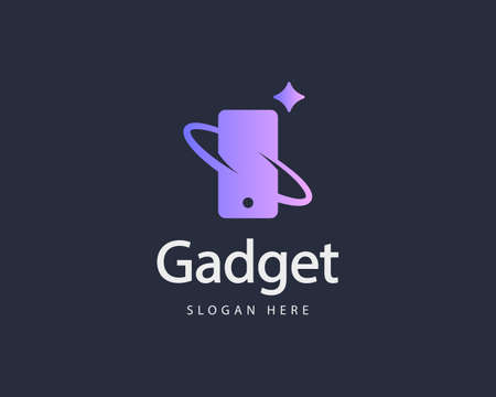 Abstract spin smartphone geometric colorful gradient logo design template. Minimalistic gadget, app vector sign symbol mark logotype.のイラスト素材