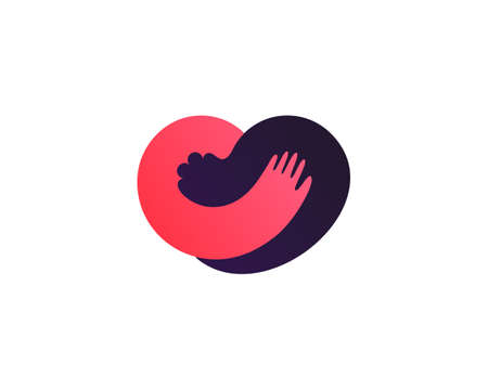 Abstract heart from cat and dog paws logo template. Creative colorful shelter, pet care, charity vector sign icon logotype.のイラスト素材