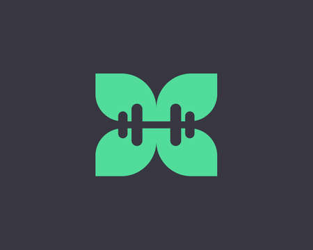 Abstract dumbbell, leaf, flower logo design template. Minimalistic sport, letter h, eco vector sign symbol mark logotype.のイラスト素材