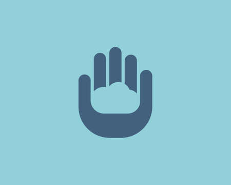 Abstract cloud in the hand palm logo design. Universal minimalistic data, upload, storage vector sign symbol logotype.のイラスト素材