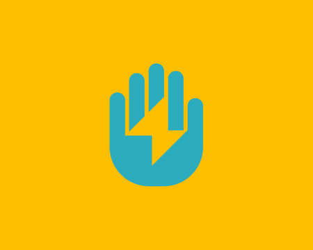 Abstract lightning in the hand palm logo design. Universal minimalistic electrical, charge, flash vector sign symbol logotype.のイラスト素材