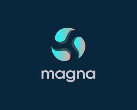 Abstract spin, circulation logo icon design on dark background. Universal swirl, atom, science colorful vector emblem sign symbol mark logotypeのイラスト素材