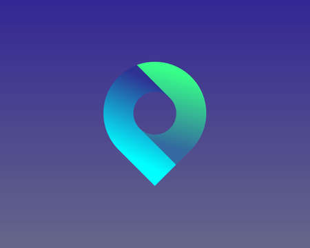 Abstract bright gradient pin logo design. Universal 3d destination, gps, navigation vector sign...