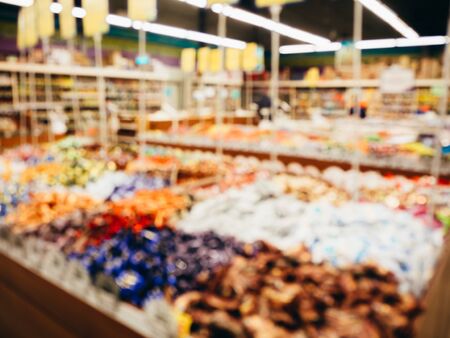 Supermarket shelves photographed without focus. blued.