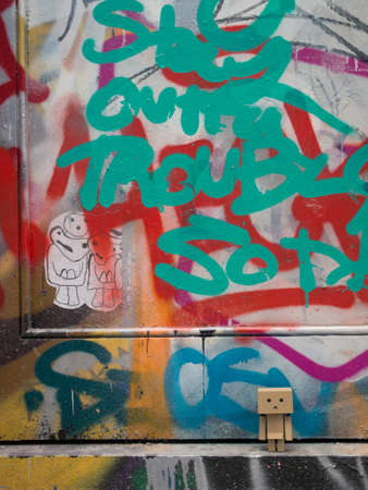 Danboard or Danbo Figure 9 September 2014, in the Graffiti Lane, Melbourne, AUSTRALIA