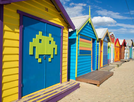 Bathing boxes on Brighton beach - Melbourne - Australiaの写真素材