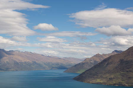 Lake Wakaitipu at Queentowns from viewing deck in Sprinの写真素材