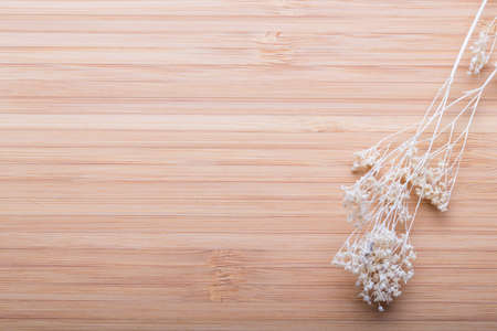 Wood table and Dried  flowers backgroundの写真素材
