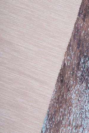 Blue wood texture and light brown fabric background