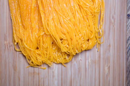 Close up shot of Traditional Thai dessert, Sweet egg floss or Golden threads (Foi Thong), food...