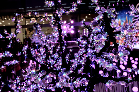 Flower LED lights on tree for background. Selective focus.