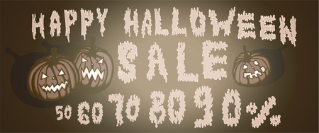 A set of seamless endless pattern inscription Happy Halloween with sinister pumpkins and frightening spreading mucous bloody blurred letters glowing in the dark on a beautiful and terrible background.のイラスト素材