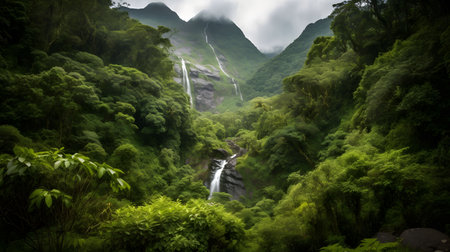 Waterfall in the valley of the rainforest in the Philippines.の素材