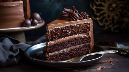 Chocolate cake on a dark wooden background. Selective focus.の素材