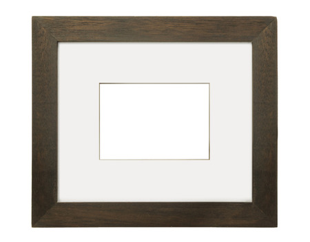 Grunge wooden photo frame with the paper on white backgroundの写真素材