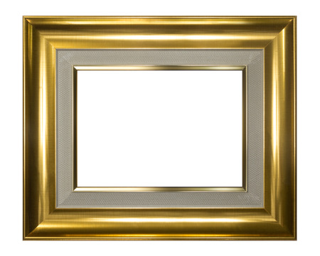 Shining gold frame Isolated on white backgroundの写真素材