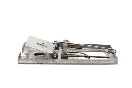 Isolated metal mouse trap on white backgroundの写真素材