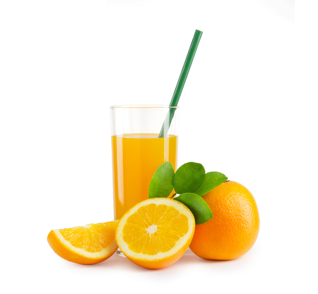 isolated orange juice on white background with clipping pathの写真素材