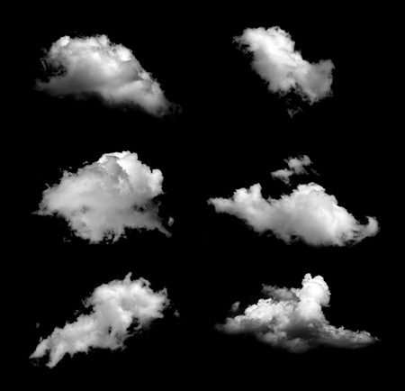 Collection of isolated cloud on black backgroundの写真素材