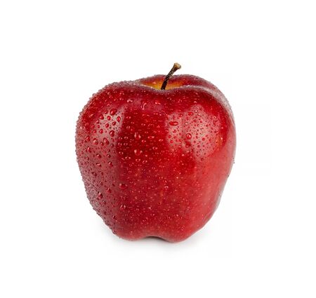 Isolated fresh red apple with water drop on white backgroundの写真素材