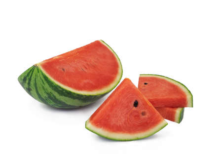 Fresh ripe watermelon slices isolated on white backgroundの写真素材