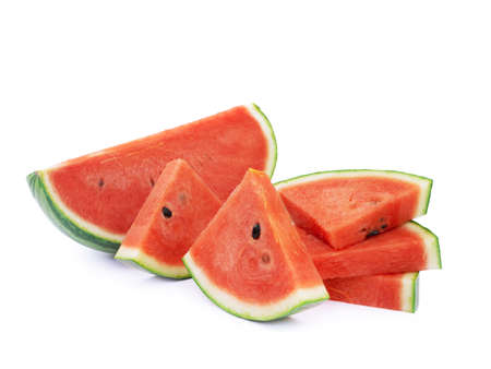 Fresh ripe watermelon slices isolated on white backgroundの写真素材