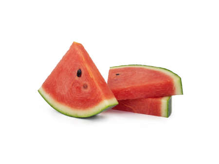 Fresh ripe watermelon slices isolated on white backgroundの写真素材