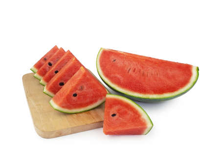 Fresh ripe watermelon slices isolated on white backgroundの写真素材