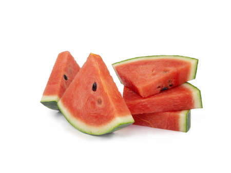 Fresh ripe watermelon slices isolated on white backgroundの写真素材