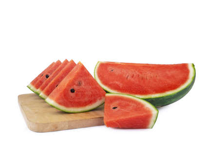 Fresh ripe watermelon slices isolated on white backgroundの写真素材