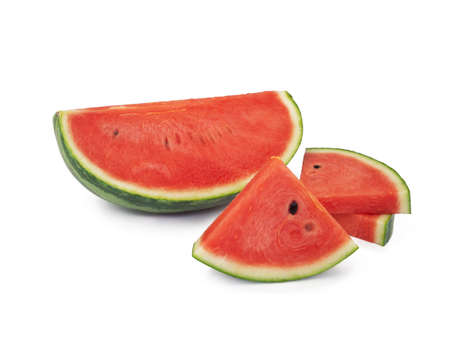 Fresh ripe watermelon slices isolated on white backgroundの写真素材